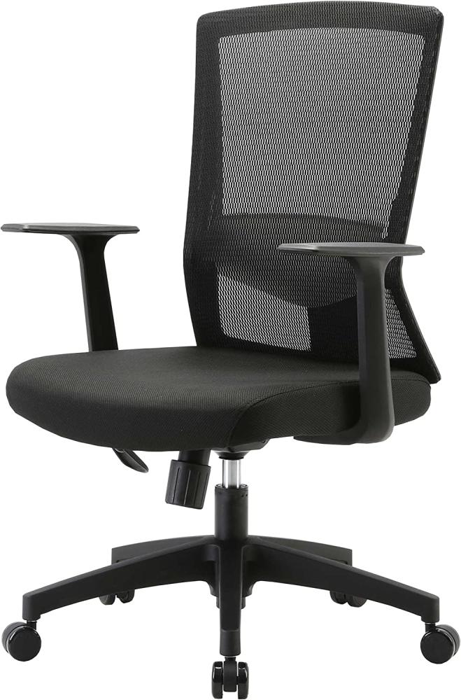 Bürostuhl HWC-J90, Schreibtischstuhl, ergonomische S-förmige Rückenlehne, verstellbare Taillenstütze ~ schwarz Bild 1