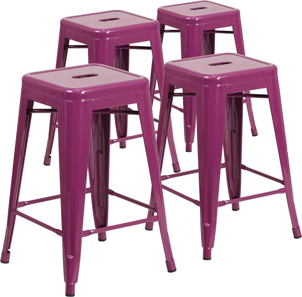 Flash Furniture Bunter Hocker aus Metall für Restaurants, Kunststoff, Eisen, violett, 4er-Packung Bild 1
