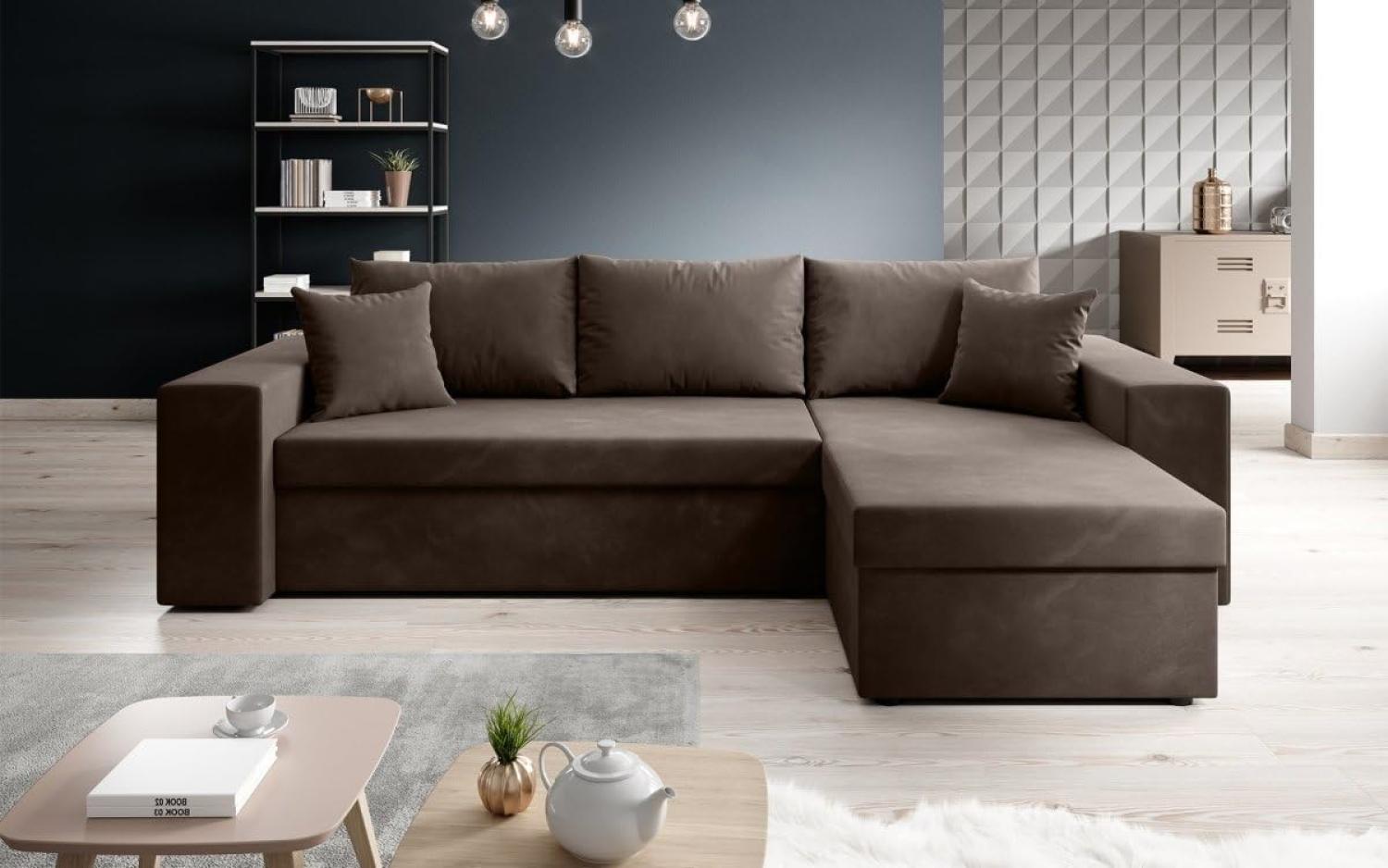 Designer Sofa Denver mit Schlaf- und Klappfunktion Braun Samt Rechts Bild 1