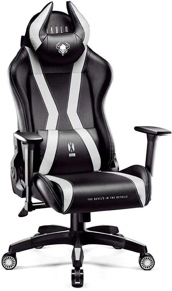 Diablo X-Horn 2. 0 Gaming Stuhl Bürostuhl Gamer Chair Schreibtischstuhl 3D Armlehnen Ergonomisches Design Nacken/- Lendenkissen Kunstleder Wippfunktion Schwarz-Weiß King (XL) Bild 1