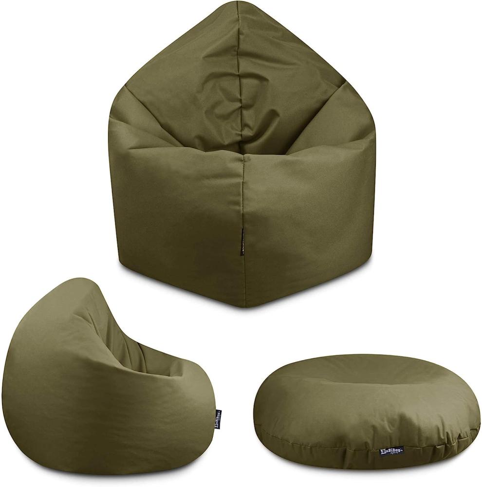 BuBiBag - 2in1 Sitzsack Bodenkissen - Outdoor Sitzsäcke Indoor Beanbag in 32 Farben und 3 Größen - Sitzkissen für Kinder und Erwachsene (125 cm Durchmesser, Khaki) Bild 1