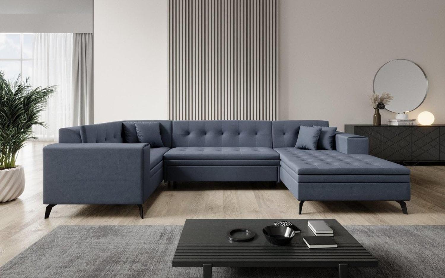 Designer Sofa Neola mit Schlaffunktion Stoff Blau Rechts Bild 1