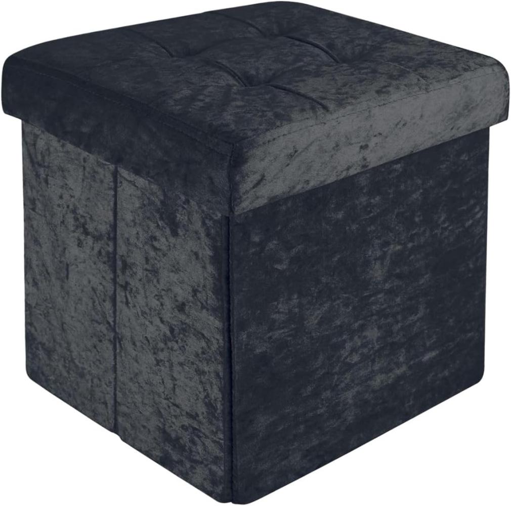 Intirilife Faltbarer Sitzhocker 30x30x30 cm in Samt Schwarz - Sitzwürfel mit Stauraum und Deckel mit Samtbezug - Sitzcube Fußablage Aufbewahrungsbox Truhe Sitzbank Bild 1