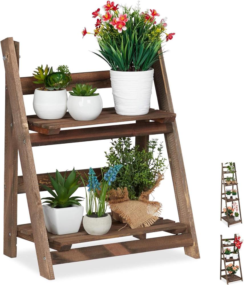 Relaxdays Blumentreppe, 2-stufig, Blumenleiter Holz, klappbar, Leiterregal Pflanzen, HBT: 51,5 x 41 x 24 cm, dunkelbraun Bild 1