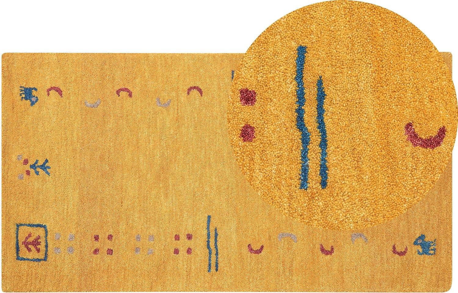 Gabbeh Teppich Wolle gelb 80 x 150 cm Hochflor AKALAN Bild 1
