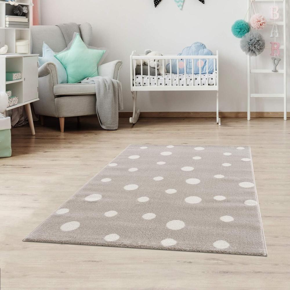 Jimri Kinderteppich DOTS l Pünktchen Gepunktet l Öko-Tex Siegel | Farbe: Beige Blau Rosa | Kinderzimmer/Jugendzimmer (Beige, 80x150 cm) Bild 1