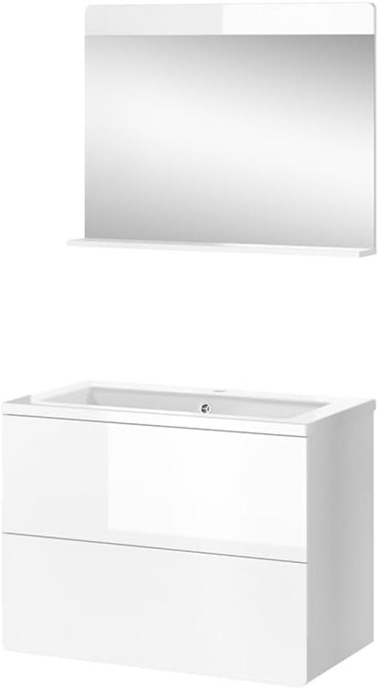 Vicco Badmöbel-Set Izan Weiß Hochglanz modern Waschtischunterschrank Waschbecken Badspiegel Bild 1