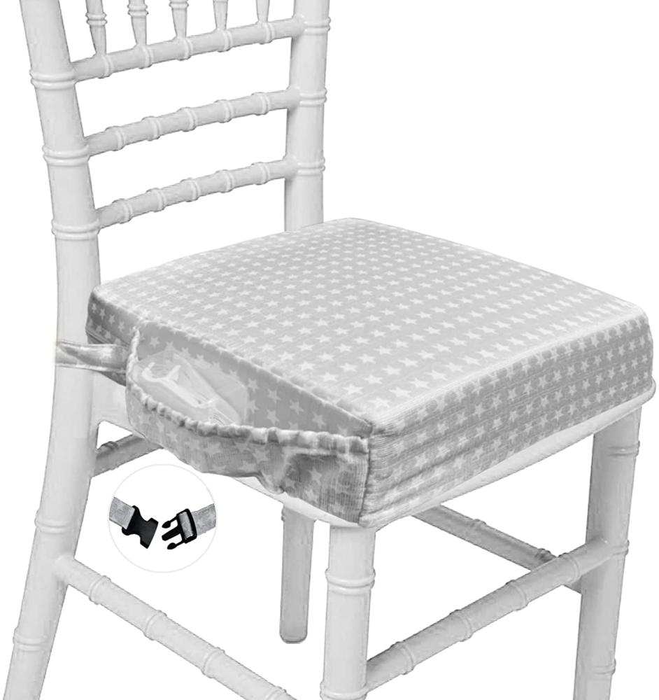 Sitzerhöhung Stuhl Cartoon Tragbares Boostersitze mit 2 Sicherheits Schnalle Waschbar Sitzerhöhung für Esstisch (Grau Stern) Bild 1