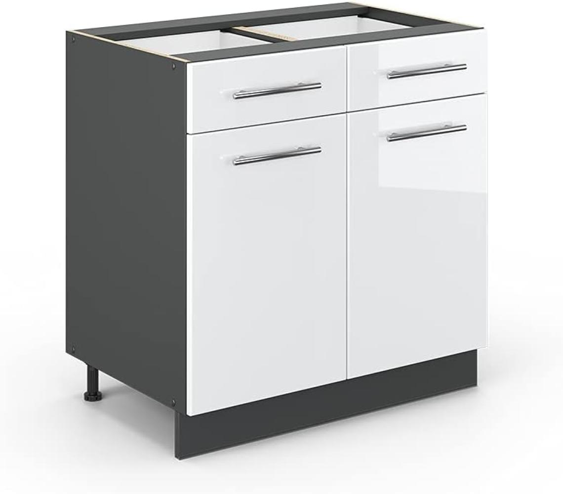 Vicco Schubunterschrank 80 cm Küchenschrank Hängeschrank Küchenzeile Fame-Line (Weiß Hochglanz) Bild 1