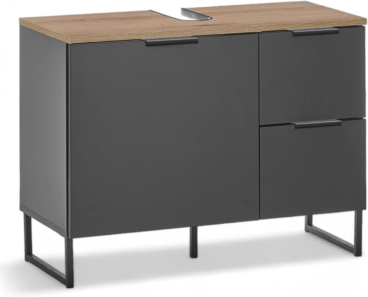 DENVER Badezimmer Waschbeckenunterschrank in Schwarz/Evoke Eiche Optik FSC-zertifiziert - Bad Unterschrank Badezimmerschrank mit viel Stauraum - 80 x 60 x 35 cm (B/H/T) Bild 1