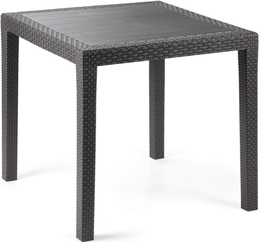 Quadratischer Outdoor-Tisch, Struktur aus Hartharz mit Rattan-Effekt, Made in Italy, 80 x 80 x 72 cm, Farbe Anthrazit Bild 1