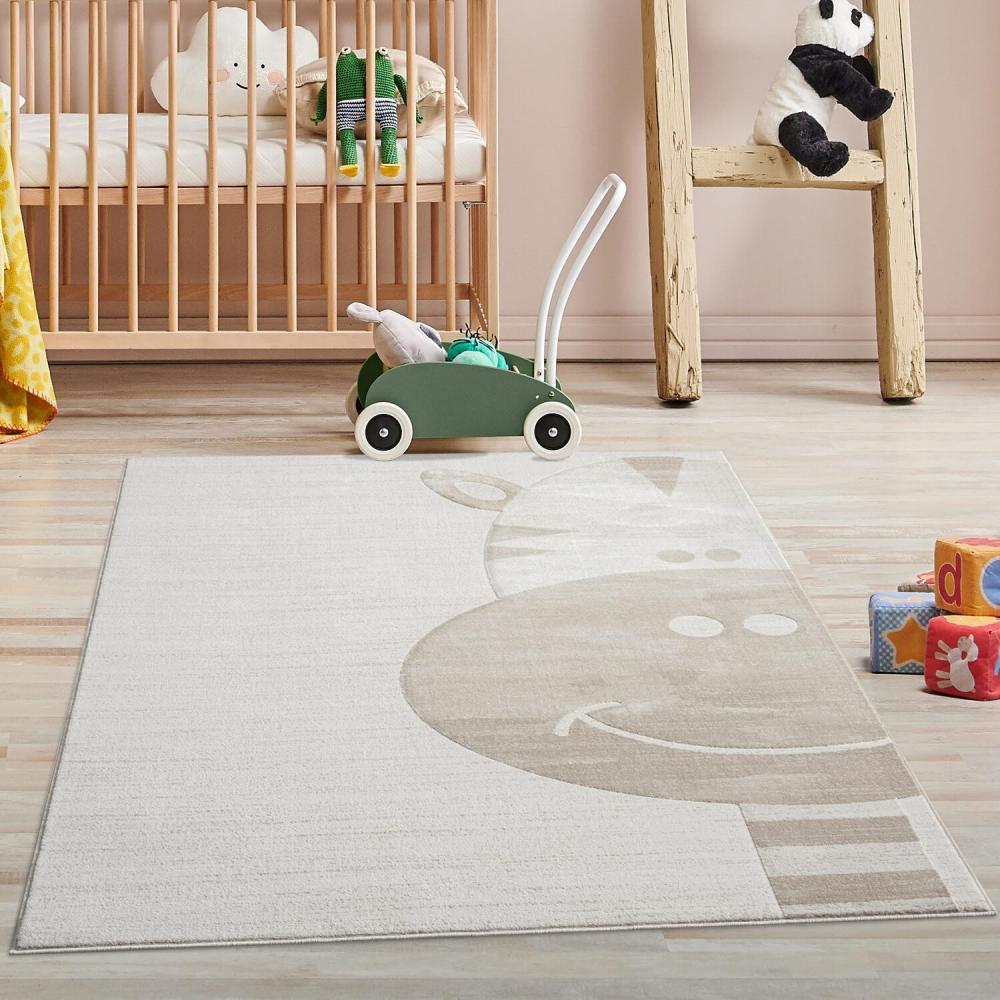 Kinderteppich Creme, Beige - 120x160 cm - Tier-Motiv Giraffe - Kurzflor Teppiche Kinderzimmer, Spielzimmer Bild 1
