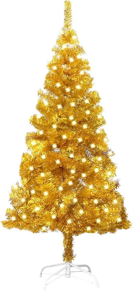 Künstlicher Weihnachtsbaum mit LEDs & Ständer Golden 120 cm PET Bild 1