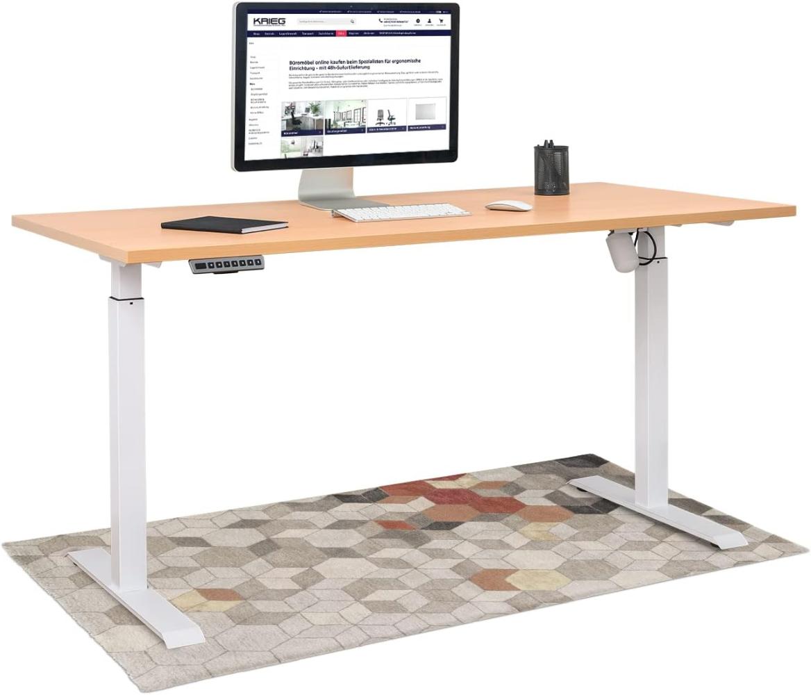 HighDesk SMART Höhenverstellbarer Schreibtisch (Weiß + Buche I 180 x 80 cm) - Elektrischer Sitz- & Stehtisch mit Tischplatte - Stehschreibtisch Elektrisch Höhenverstellbar - von Krieg Bild 1