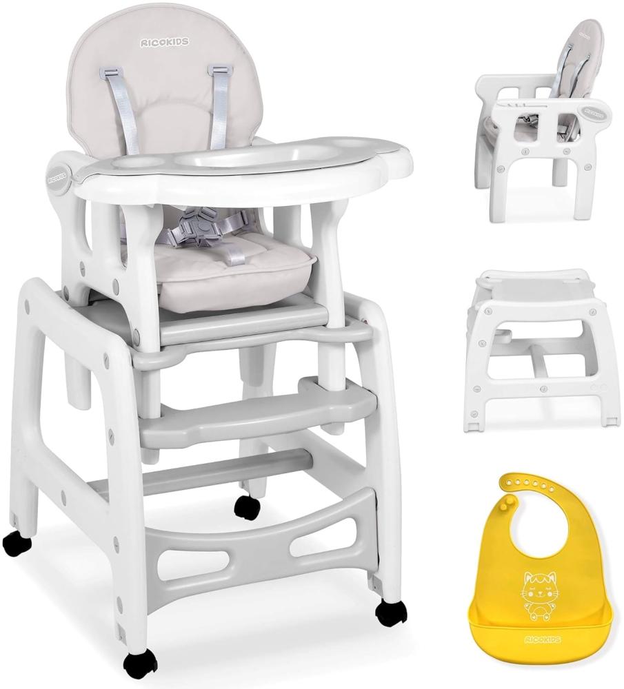 Kinderhochstuhl Babyhochstuhl Mitwachsender Multifunktions Hochstuhl 5in1 Tisch + Babystuhl regulierbar Schaukelfunktion SINCO Ricokids (Grau) Bild 1