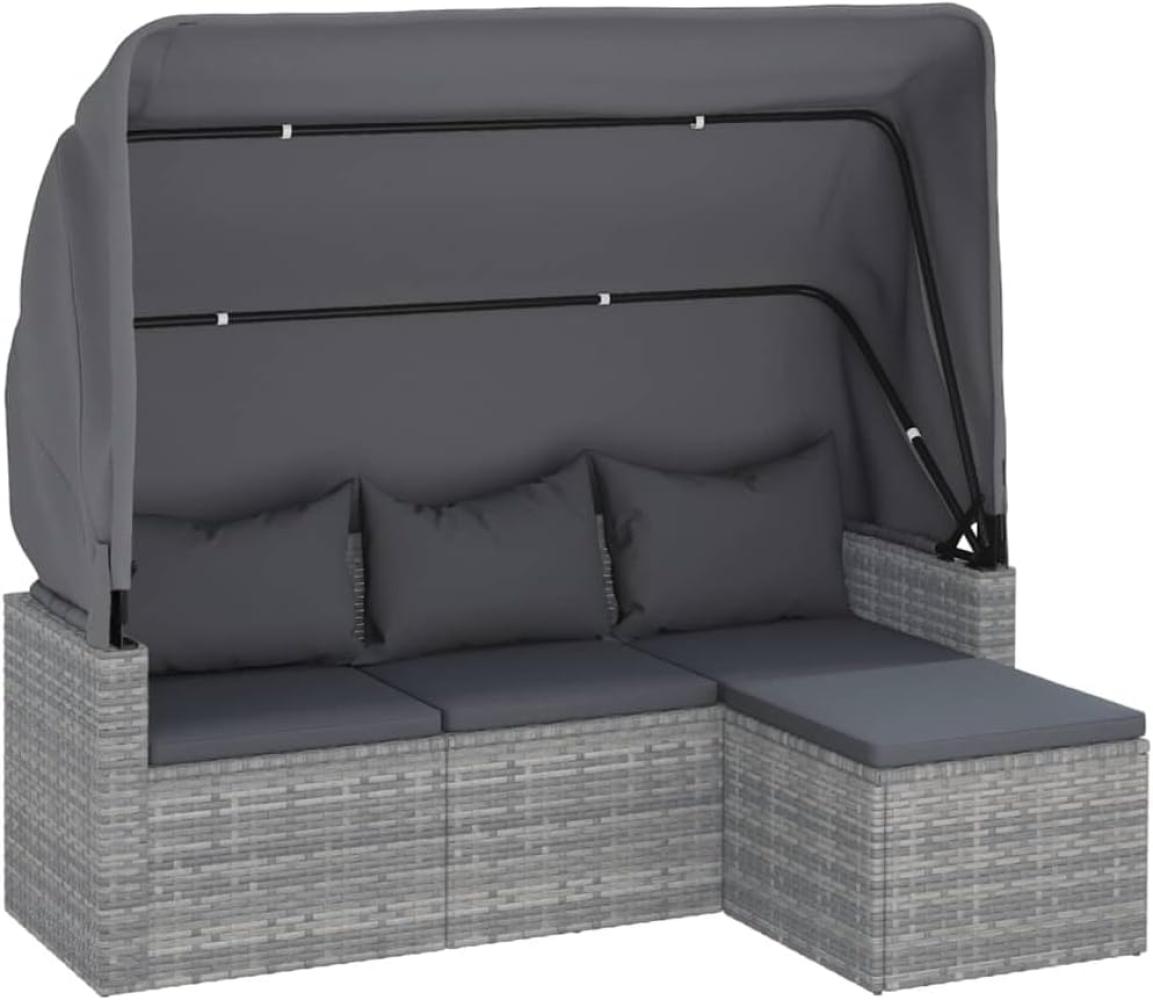 3-Sitzer-Gartensofa mit Dach und Fußhocker Grau Poly Rattan Bild 1