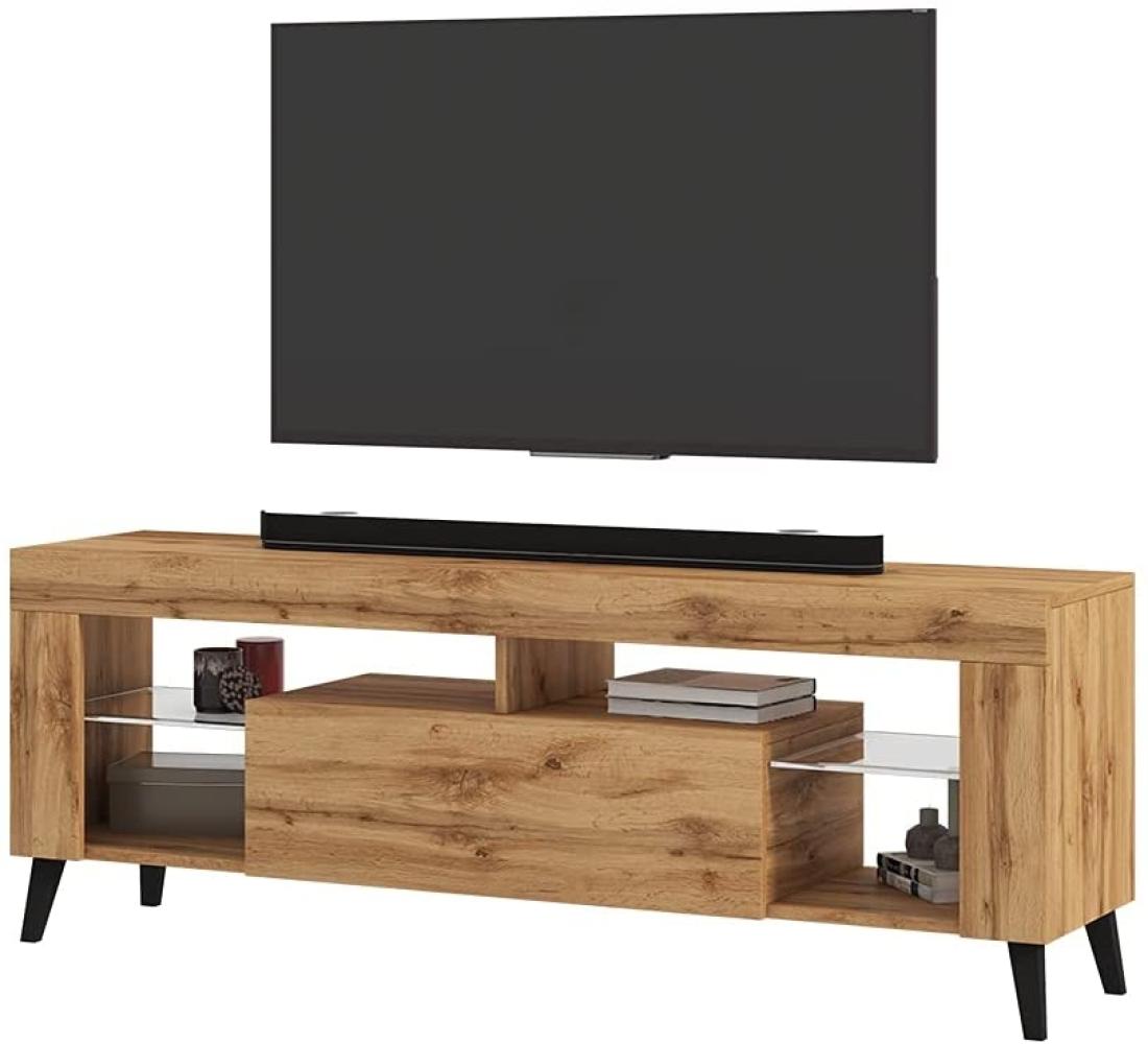 Selsey HugoB – TV-Lowboard, modernes TV-Sideboard mit Füßen und Glaseinlegeböden, 140 cm (Lancaster Eiche Matt, ohne LED) Bild 1