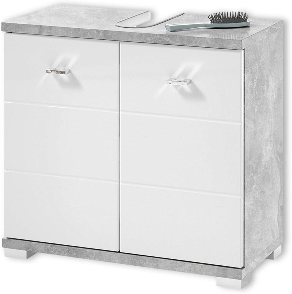 Stella Trading POOL Badezimmer Waschbeckenunterschrank in Beton Optik, Weiß - Moderner Bad Unterschrank Badezimmerschrank mit viel Stauraum - 60 x 52 x 30 cm (B/H/T) Bild 1