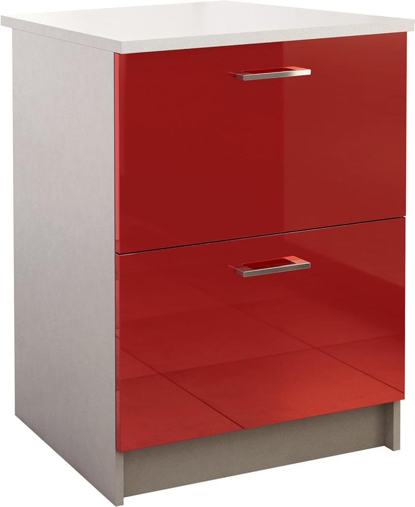 Berlioz Creations PRIMA PG6BCR Unterschrank für Küche mit Arbeitsplatte, 2 Dekorschubladen in glänzendem Rot, 60 x 60 x 85 cm, 100 Prozent französische Herstellung Bild 1