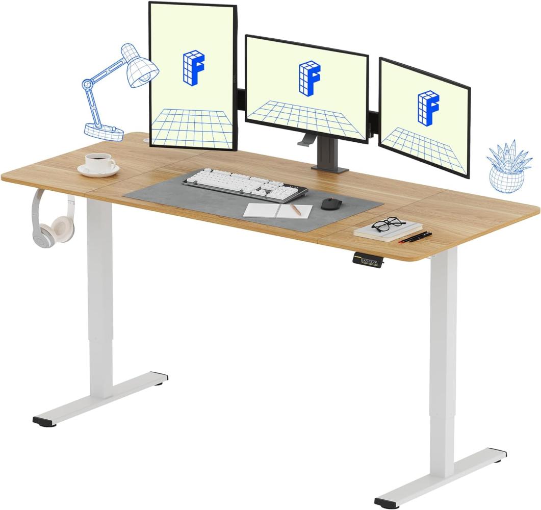 FLEXISPOT Höhenverstellbarer Schreibtisch Basic Plus 180x80cm Elektrisch - Memory-Handsteuerung - Sitz-Stehpult für Büro & Home-Office (ahorn, weiß Gestell) Bild 1
