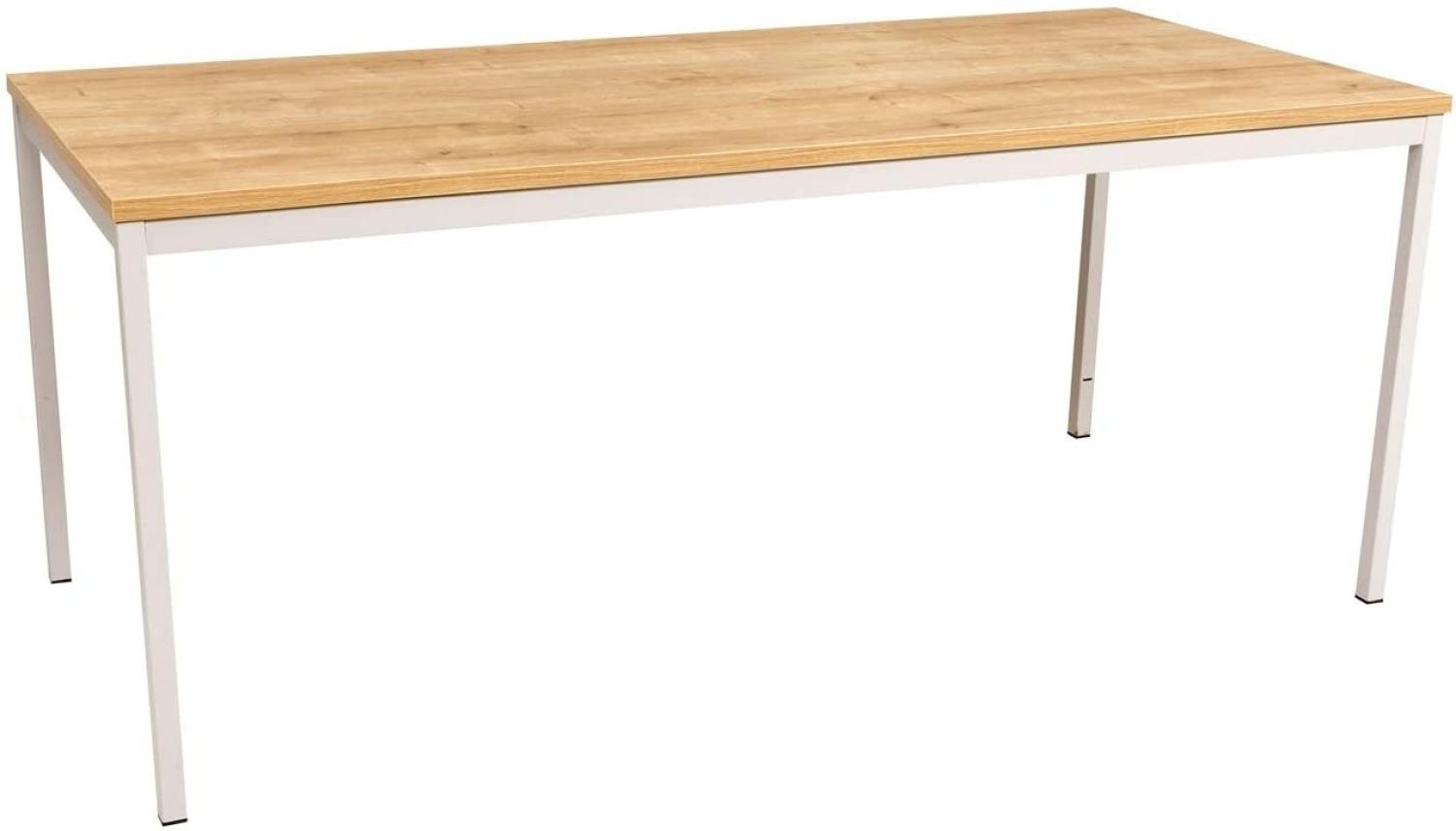 Furni24 Rechteckiger Universaltisch mit laminierter Platte Eiche 180x80x75 cm, Metallgestell und niveauausgleichs Füßen, ideal im Homeoffice als Schreibtisch, Konferenztisch, Computertisch, Esstisch Bild 1