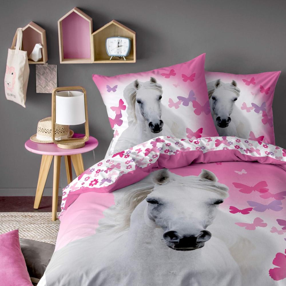 Bettwäsche mit Pferd 'Butterfly' pink/weiß Bild 1