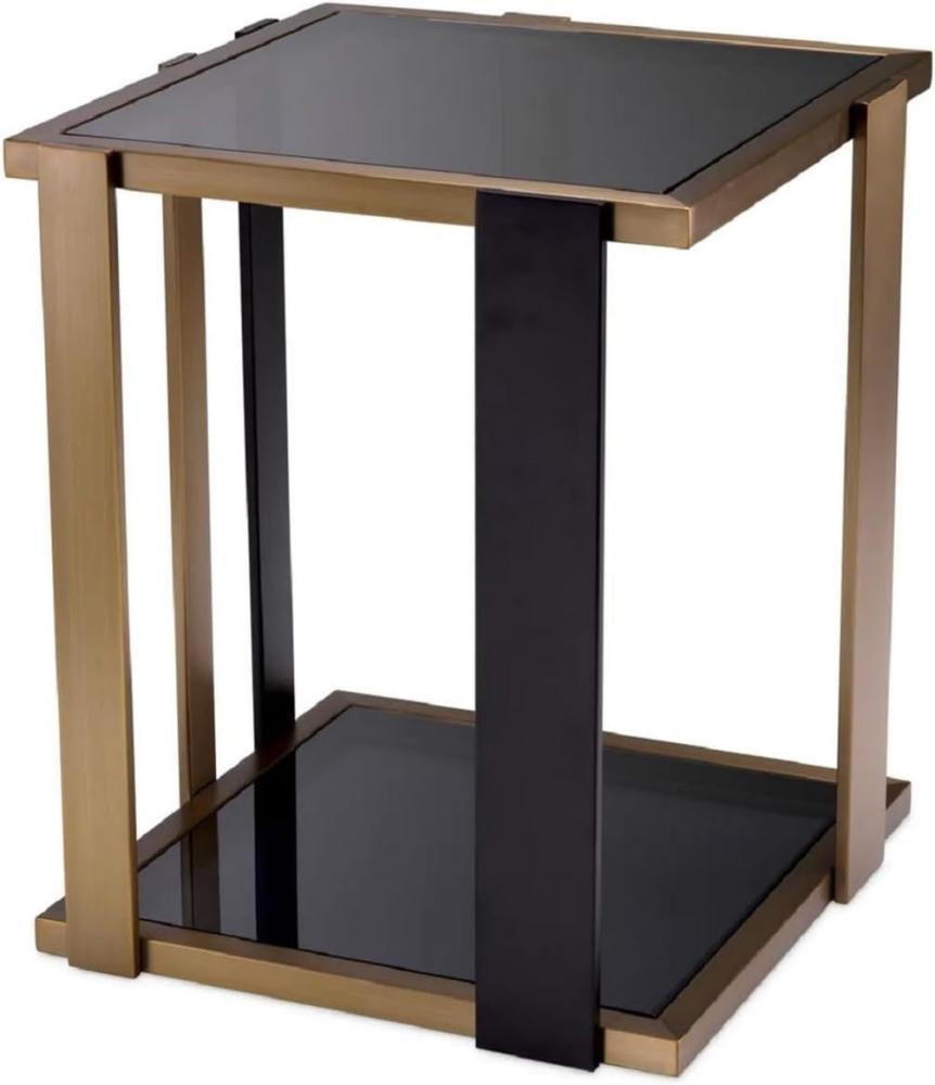 Casa Padrino Luxus Beistelltisch Messing / Schwarz / Grau 47,5 x 47,5 x H. 55,5 cm - Quadratischer Tisch mit Glasplatten - Wohnzimmer Möbel - Luxus Möbel - Luxus Qualität Bild 1