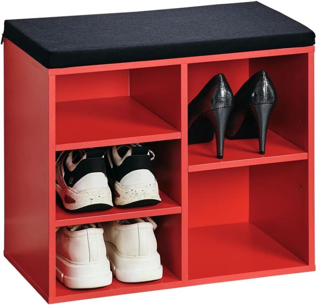 Kesper Schuhschrank mit Sitzkissen, Material: Faserplatte, Maße: B51,5 x H48 cm x L29,5 cm, Farbe: Rot, Schwarz 15963 Bild 1