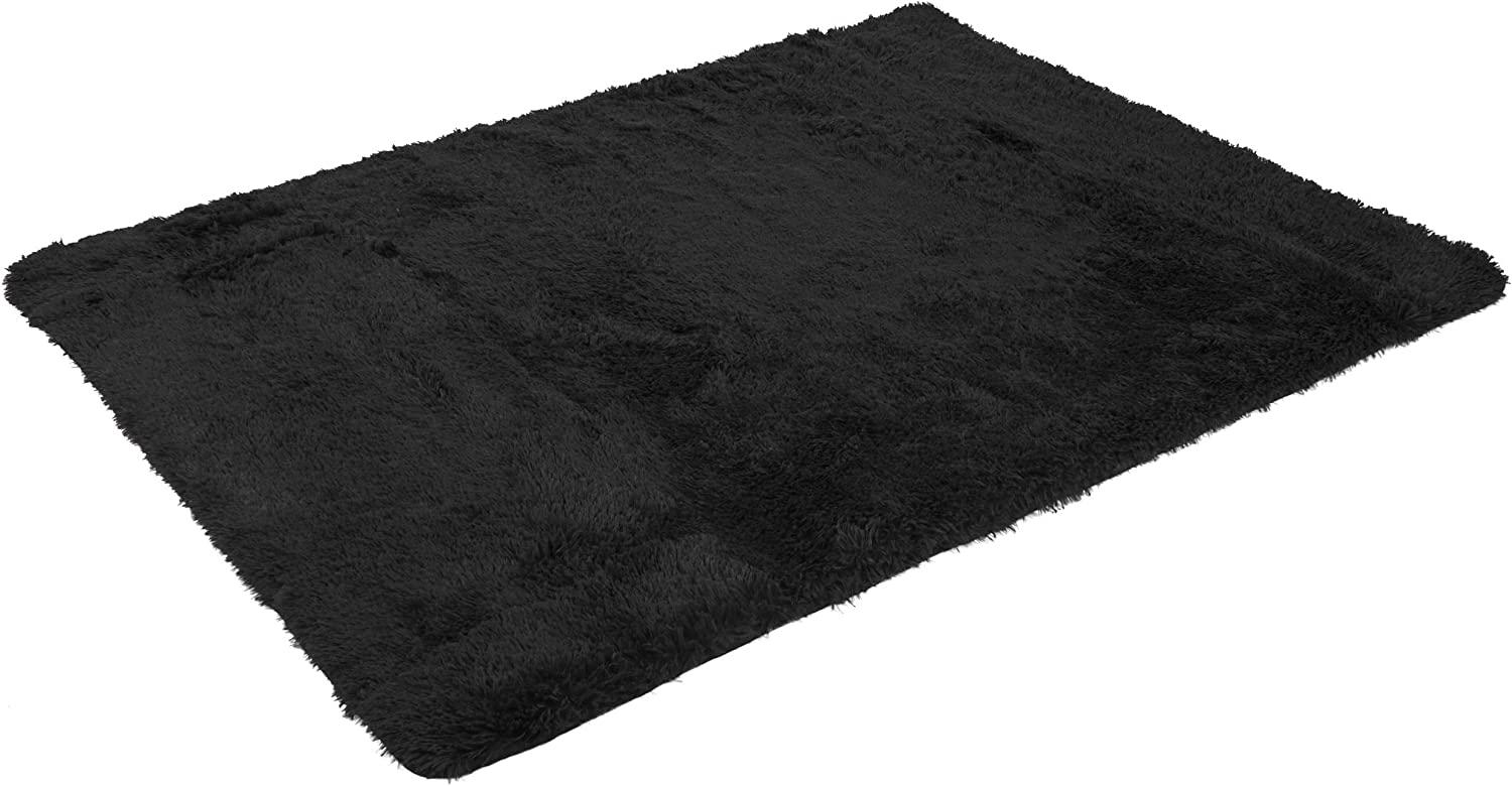 Teppich HWC-F69, Shaggy Läufer Hochflor Langflor, Stoff/Textil flauschig weich 230x160cm ~ schwarz Bild 1