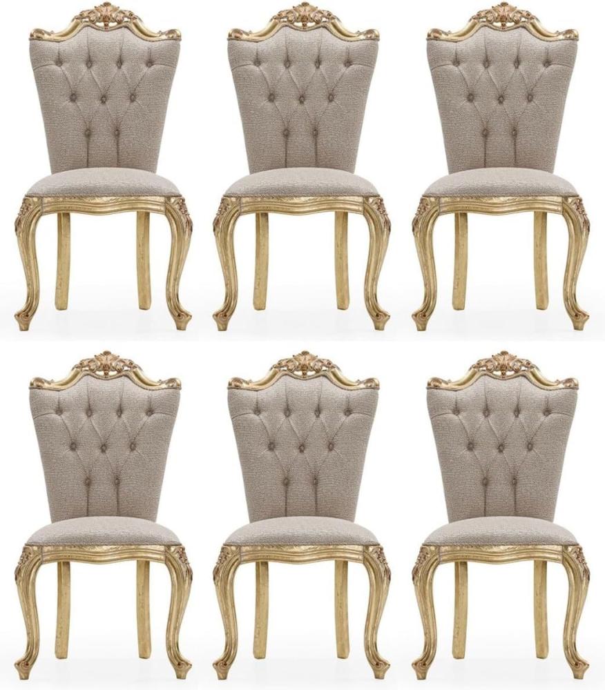 Casa Padrino Luxus Barock Esszimmer Stuhl 6er Set Grau / Gold - Prunkvolle Barockstil Küchen Stühle - Luxus Esszimmer Möbel im Barockstil - Barock Esszimmer Möbel - Barockstil Möbel Bild 1