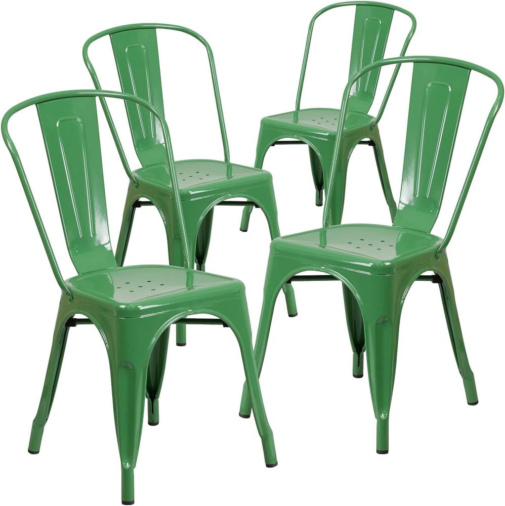 Flash Furniture Stapelbare Stühle für den Innen-und Außenbereich, aus Metall, 4 Stück, Legierter Stahl Kunststoff, Grün, 4 Pack Bild 1