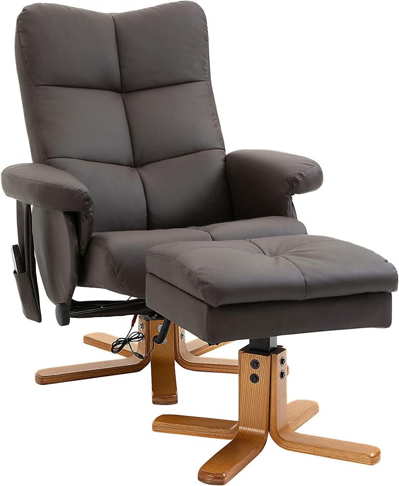 HOMCOM Massagesessel mit Fußhocker Relaxsessel Fernsehsessel TV Sessel 145°-Neigung Kunstleder Braun 80 x 86 x 99 cm Bild 1