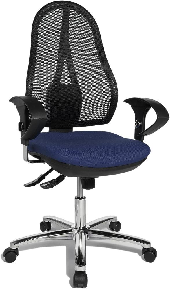 Topstar Open Point SY Deluxe, ergonomischer Syncro-Bandscheiben-Drehstuhl, Bürostuhl, Schreibtischstuhl, inkl. Armlehnen (höhenverstellbar), Stoff, blau Bild 1