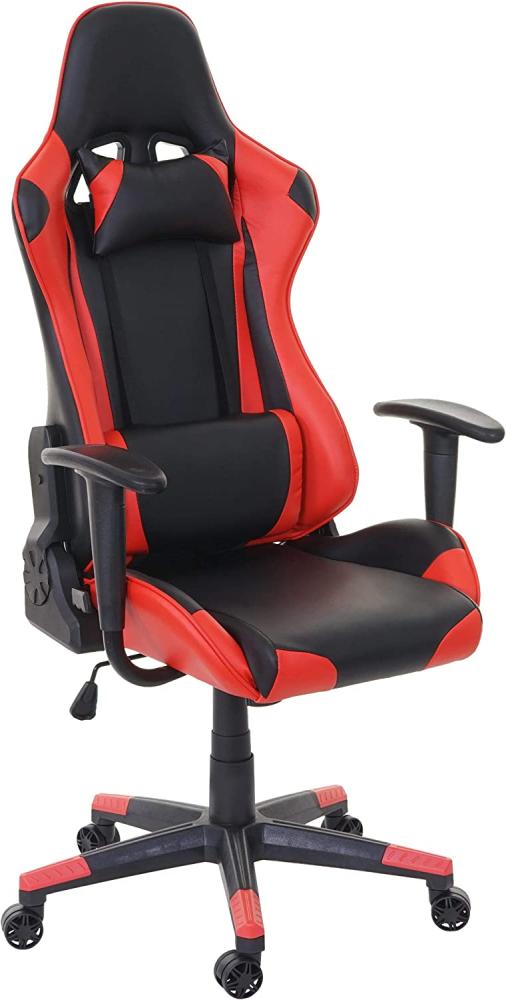 Bürostuhl HWC-D25, Schreibtischstuhl Gamingstuhl Chefsessel Bürosessel, 150kg belastbar Kunstleder ~ schwarz/rot Bild 1
