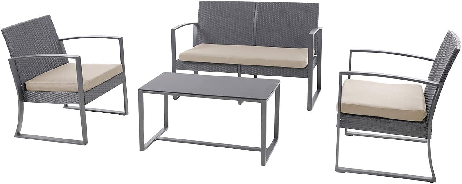 SVITA LOIS XL Polyrattan Sitzgruppe Gartenmöbelset Garnitur Tisch Sessel Grau Bild 1