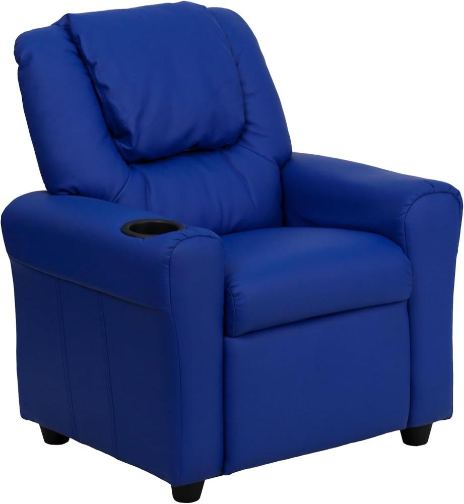 Flash Furniture Lehnsessel für Kinder, modern, mit Becherhalter und Kopfstütze, Holz, blaues Vinyl, 61 x 48 x 48 cm Bild 1