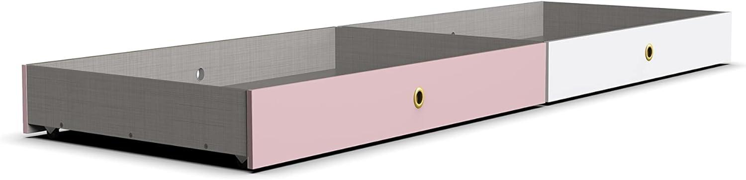 Bettschubkasten >CINDY2< (BxHxT: 100x17x59 cm) in WEISS + ABSETZUNGEN ROSE Bild 1