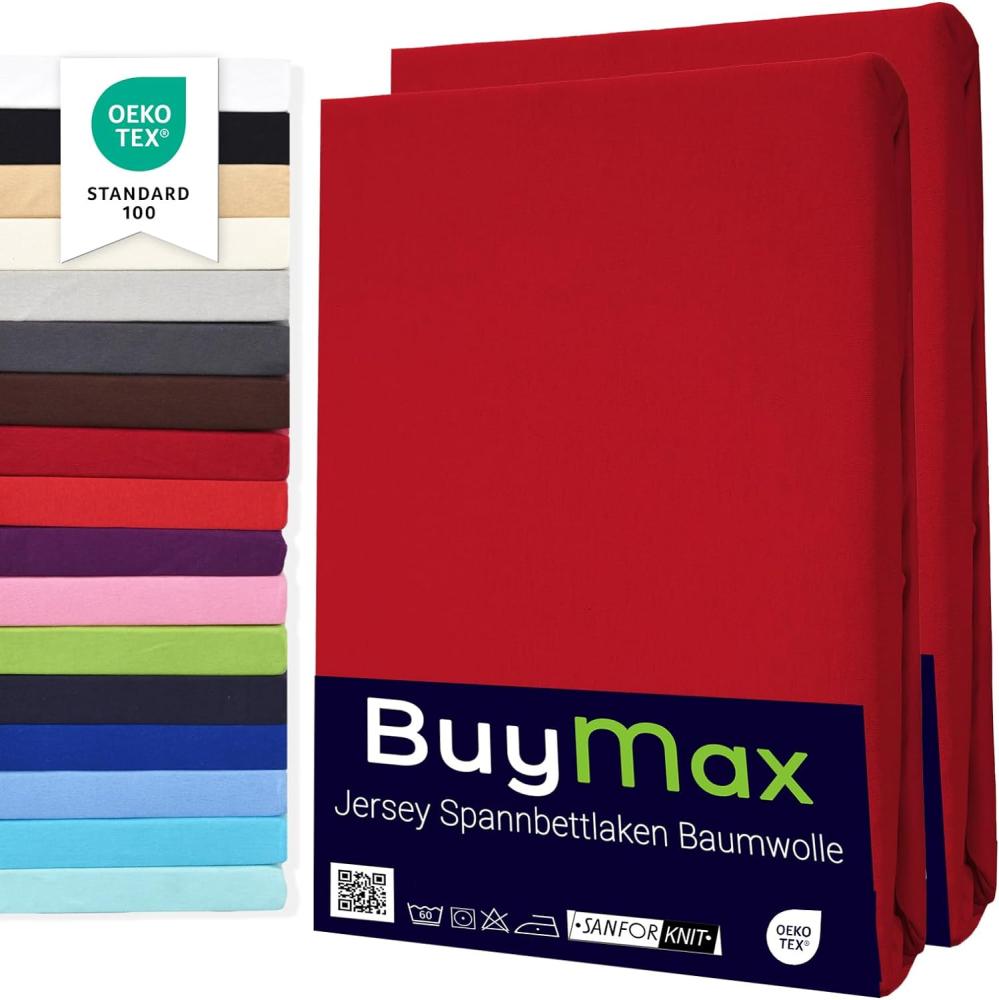 Buymax Spannbettlaken 60x120cm Doppelpack 100% Baumwolle Kinderbett Spannbetttuch Baby Bettlaken Jersey, Matratzenhöhe bis 15 cm, Farbe Rot Bild 1