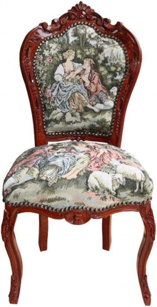 Casa Padrino Barock Esszimmer Stuhl ohne Armlehne Gobelin "Love Story "/Braun - Antik Stil Bild 1