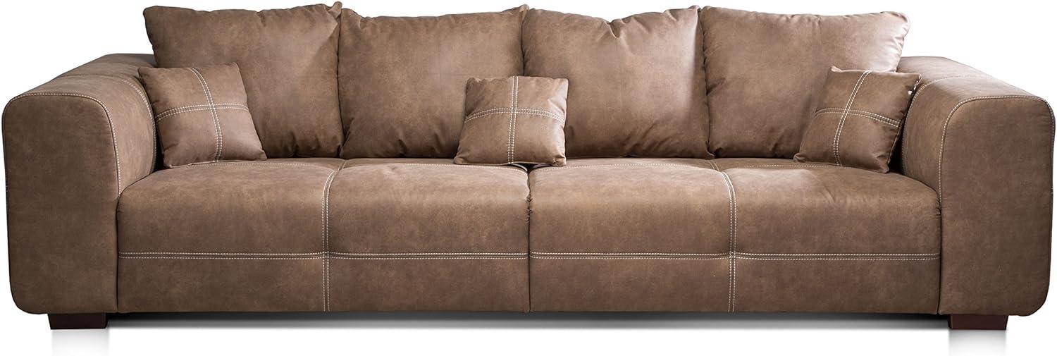 CAVADORE Big Sofa Mavericco / Braune Couch im modernen Design in Lederoptik / Inklusive Rückenkissen und Zierkissen / 287 x 69 x 108 cm (BxHxT) / Mikrofaser Braun Bild 1