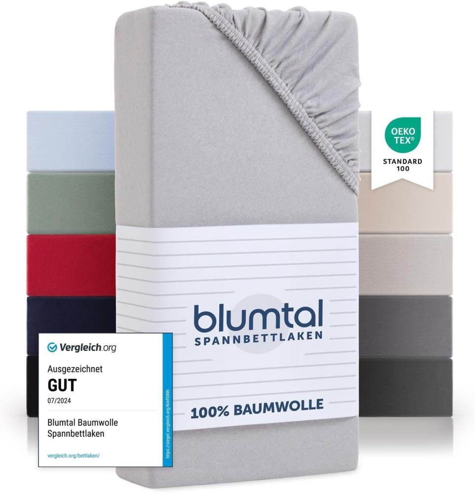 Blumtal® Basics Jersey (2er-Set) Spannbettlaken 160x200cm -Oeko-TEX Zertifiziert, 100% Baumwolle Bettlaken, bis 7cm Topperhöhe, Moonlight Grey - Grau Bild 1