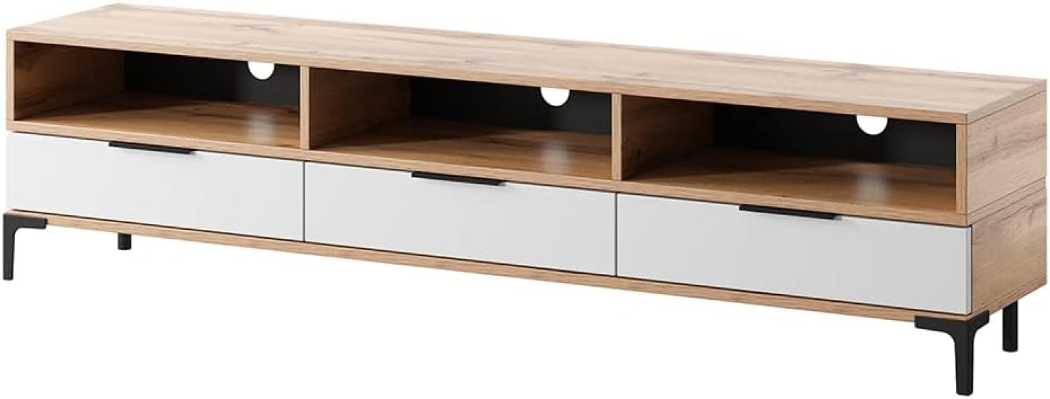 Selsey RIKKE - TV-Lowboard/TV-Tisch mit 3 offenen und 3 geschlossenen Fächern, 160 cm breit (Weiß Matt/Weiß Hochglanz ohne LED) Bild 1