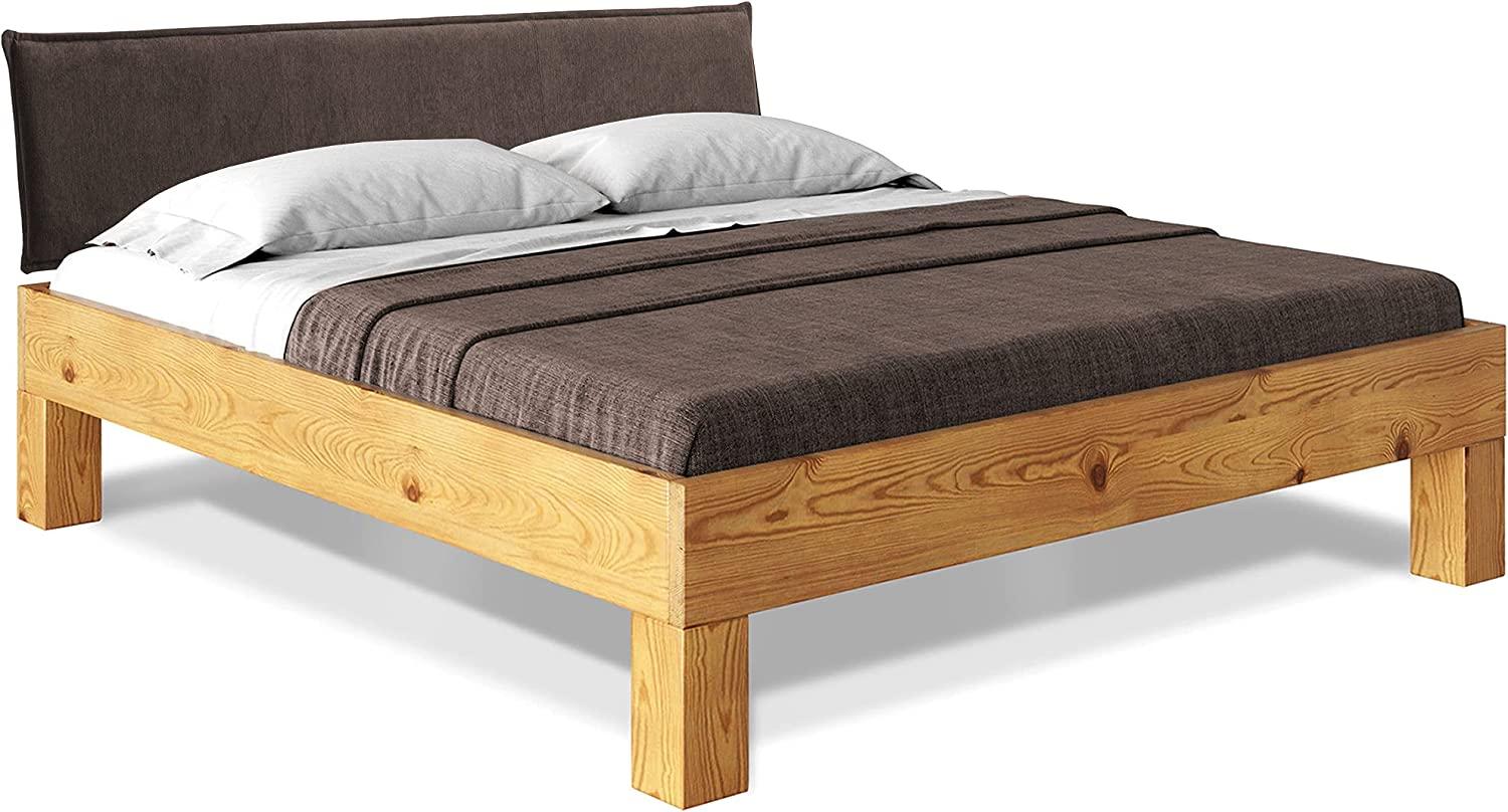 Möbel-Eins CURBY 4-Fuß-Bett mit Polster-Kopfteil, Material Massivholz, rustikale Altholzoptik, Fichte natur 160 x 220 cm Standardhöhe Stoff Braun ohne Steppung Bild 1