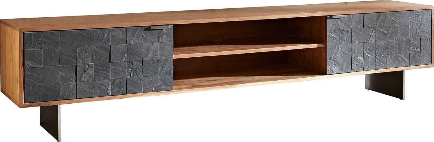Lowboard Teele 200 cm Akazie Natur Schiefer 2 Türen Fuß schwebend Edelstahl Bild 1