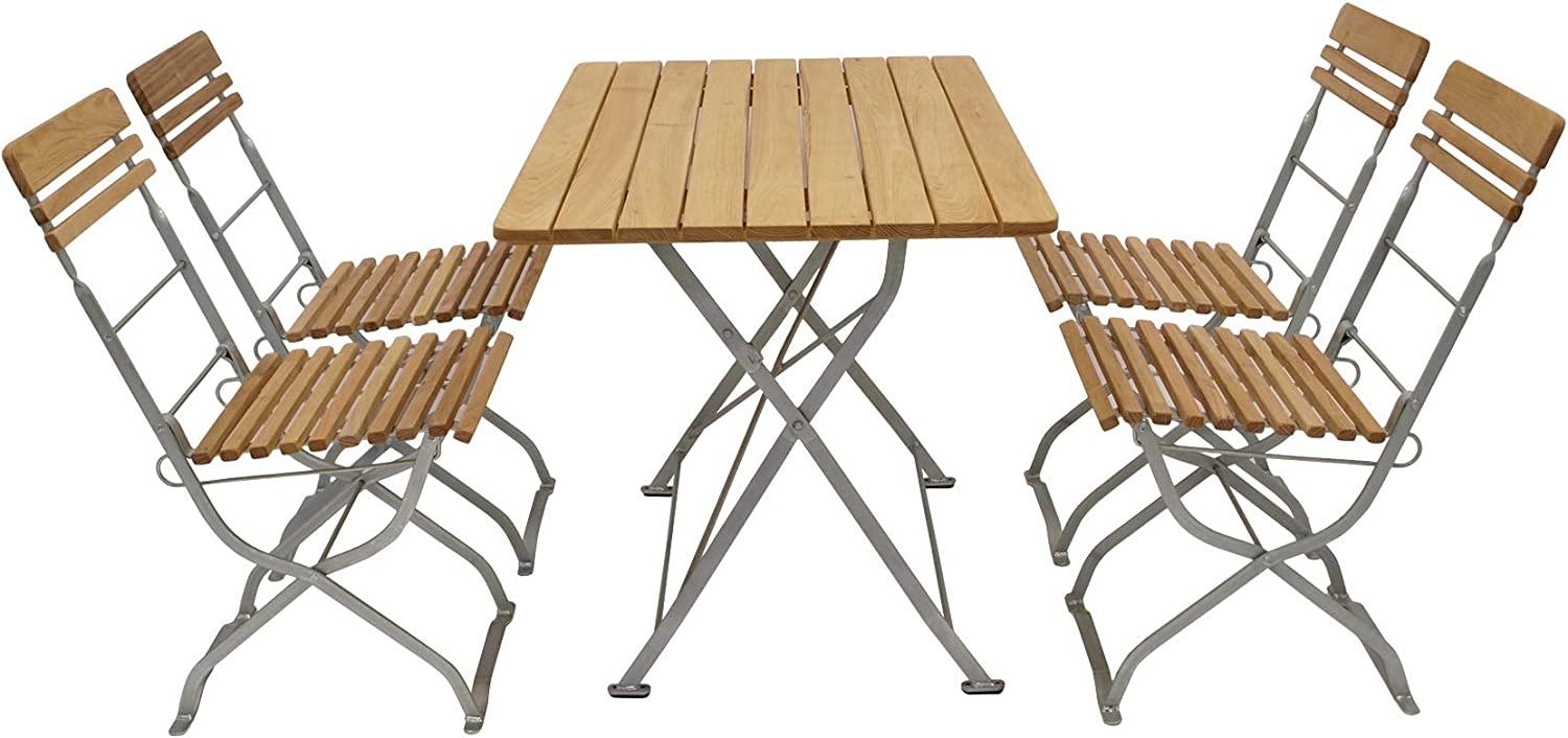 Biergarten - Garnitur MÜNCHEN 5-teilig (4x Stuhl, 1x Tisch 70x110cm), Flachstahl verzinkt + Robinie Bild 1
