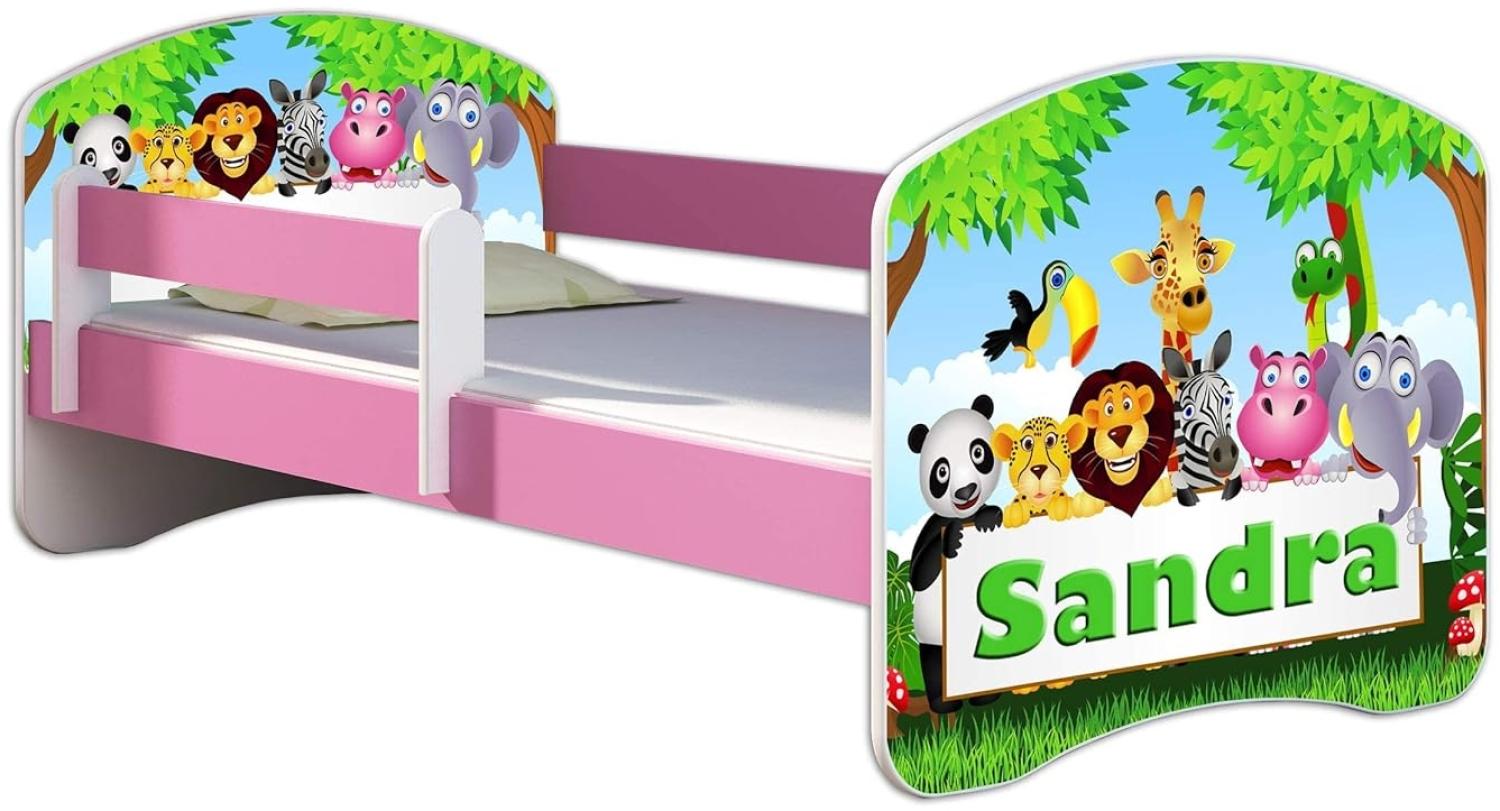 Kinderbett Jugendbett mit einer Schublade und Matratze Rausfallschutz Rosa 70 x 140 80 x 160 80 x 180 ACMA II (01N Zoo name, 80 x 160 cm) Bild 1