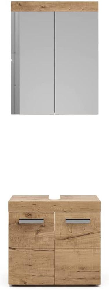 Vicco 'Luna' 2-tlg. Badmöbel-Set mit Spiegelschrank und Waschtischunterschrank, Eiche Wotan (Natur) Bild 1