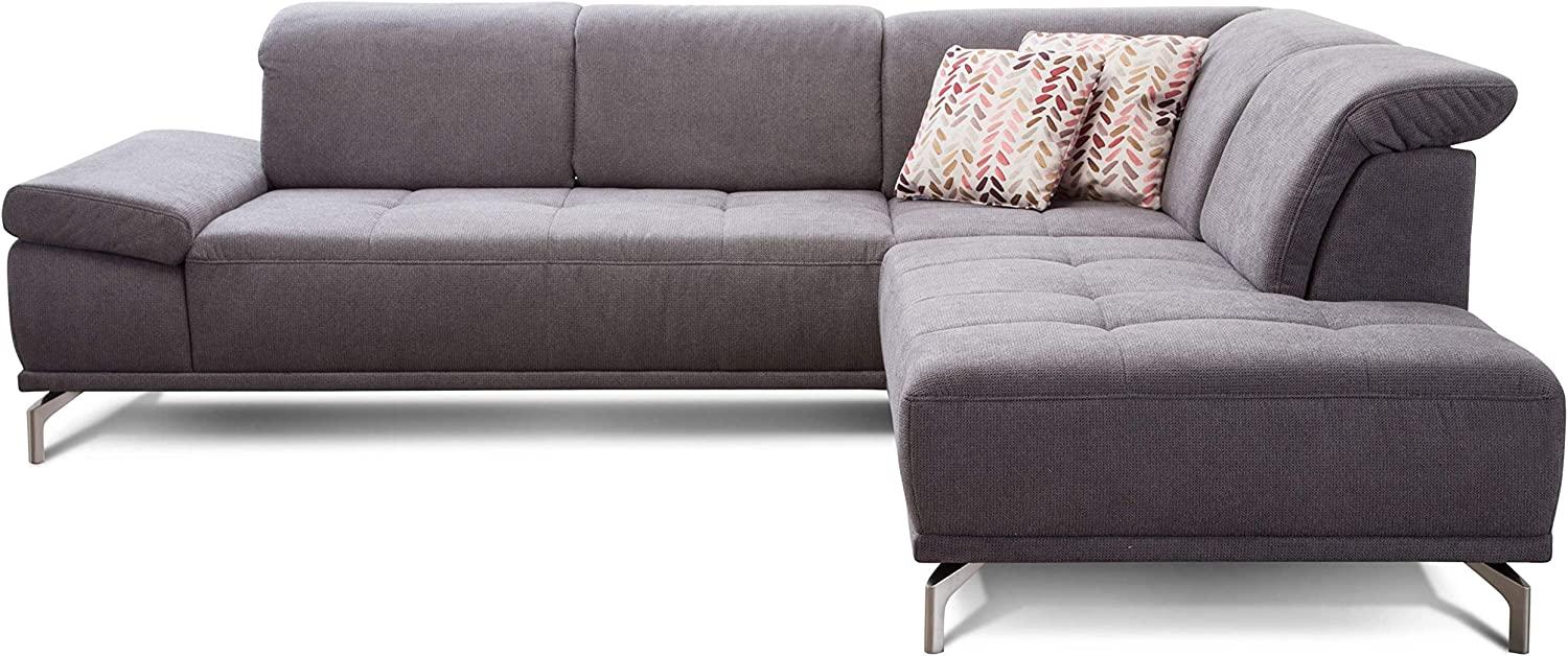 Cavadore Ecksofa Carly mit Federkern, L-Form Sofa mit Kopfteilfunktion und Sitztiefenfunktion im Design, 273 x 81 x 234, Webstoff grau Bild 1