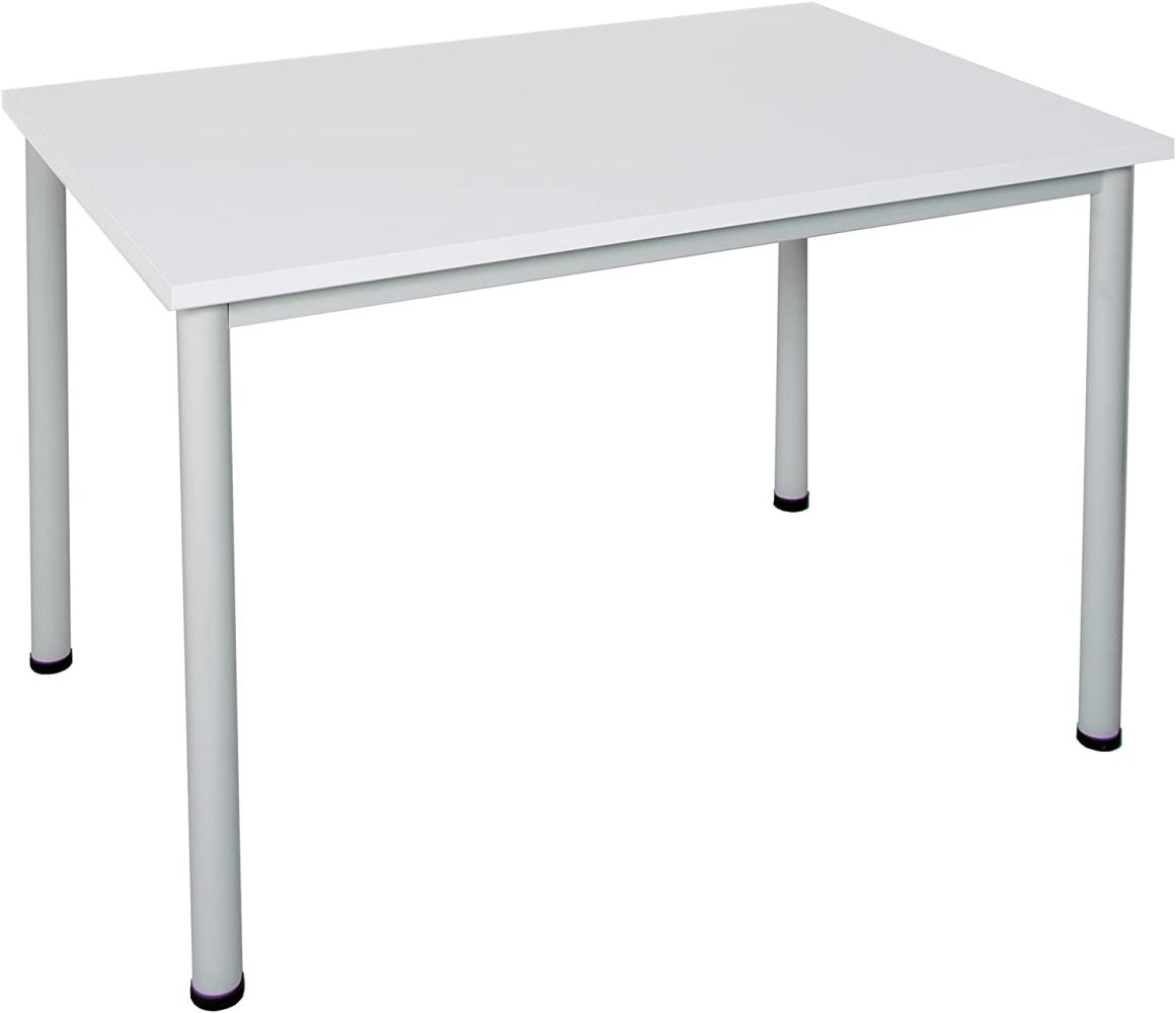 Dila GmbH Schreibtisch in verschiedenen Größen und Farben graues Metallgestell Konferenztisch Besprechungstisch Arbeitstisch Universaltisch Bürotisch Verkaufstisch (B: 160 cm x T: 80 cm, Weiß) Bild 1