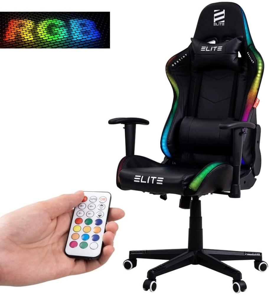 ELITE Gaming Stuhl DESTINY Gamer Bürostuhl Racing Chair bis 170kg - auch als RGB - Schreibtischstuhl Chefsessel Sessel Drehstuhl Chair Gamingstuhl Gaming-Stuhl (RGB - Schwarz) Bild 1